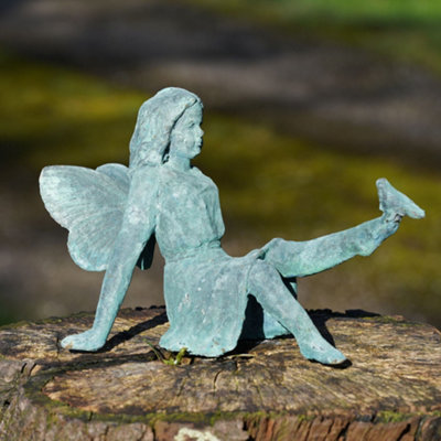Burgess Cast Iron Fairy Statue Cherub Antique Style Verdigris Home Garden Ornament Sculpture from B&Q