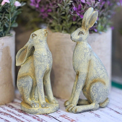 Burgess Pair Of Hare Resin Statues In Grey Bunny Rabbit Set Home Ornament Indoor from B&Q