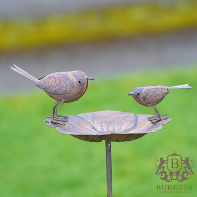 Burgess Robin On Flower Bird Feeder Bath Outdoor Metal Garden Ornament from B&Q