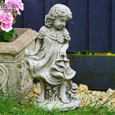 Burgess Girl With Bunny Stone Statue Outdoor Garden Ornament Lady Child Rabbit Decor from B&Q