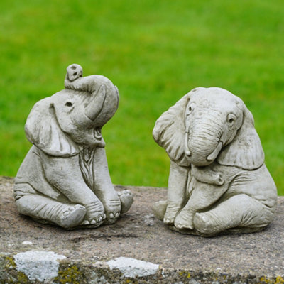 Burgess Elephant Stone Statue Outdoor British Made Garden Ornament Set 2 from B&Q