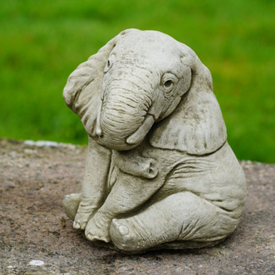 Burgess Elephant Trunk Down Stone Statue Outdoor British Made Garden Ornament from B&Q
