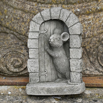 Burgess Mouse Door Stone Statue Outdoor Garden Ornament British Made from B&Q