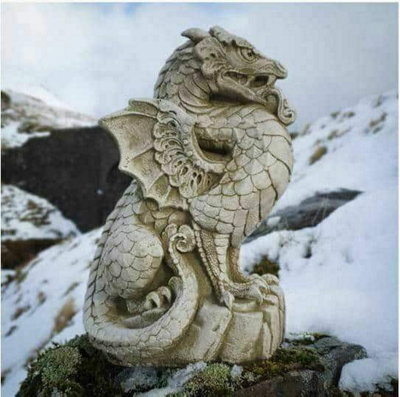 Burgess Scaly Dragon Stone Statue Outdoor Garden Ornament British Made Celtic Sculpture from B&Q
