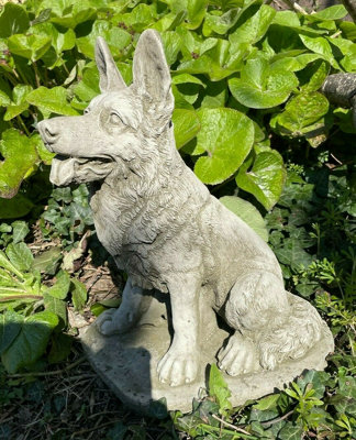 Burgess Sitting Alsatian Stone Statue Outdoor Garden British Made Dog Ornament from B&Q