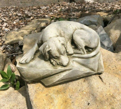 Burgess Sleeping Dog Stone Statue Outdoor Garden Ornament Puppy Dog Sculpture from B&Q