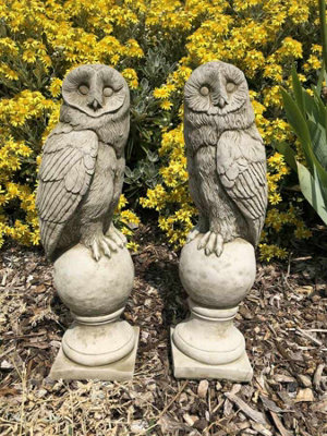 Burgess Pair Of Barn Owl Finials Stone Statues Outdoor Garden Ornament Animal Sculpture from B&Q