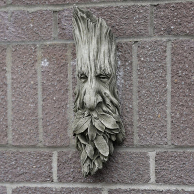 Burgess Long Greenman Stone Hanging Plaque Outdoor Garden Ornament British Made Sculpture from B&Q