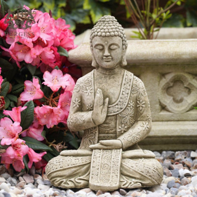 Burgess Meditating Buddha Stone Statue Outdoor Garden Oriental Monk Ornament Decoration from B&Q