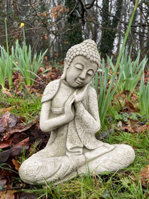 Burgess Resting Buddha Stone Statue Outdoor Garden Ornament Oriental Monk Sculpture from B&Q