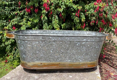 Burgess Galvanised Large Metal Planter With Handles Outdoor Garden Flower Pot Trough Ornament from B&Q
