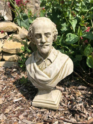 Burgess Shakespeare Bust Stone Statue English Writer Outdoor Garden Ornament British Made Sculpture from B&Q