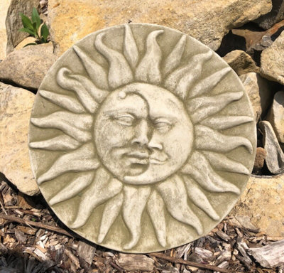 Burgess Sun + Moon Stone Hanging Plaque Mediterranean Outdoor Statue Garden Ornament from B&Q