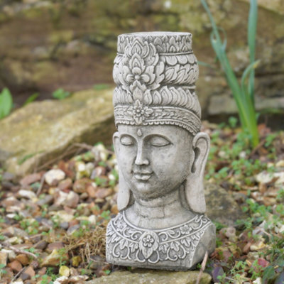 Burgess Tealight Thai Buddha Stone Statue Oriental Monk Vintage British Made Garden Outdoor Ornament from B&Q