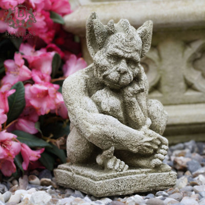 Burgess Resting Gargoyle Stone Statue Outdoor Gremlin Sprite Decoration Garden Ornament Handmade British Sculpture from B&Q
