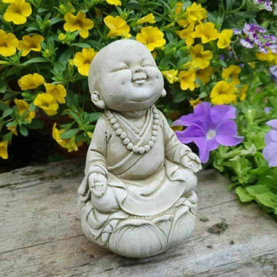 Burgess Zen Monk Stone Statue Outdoor Garden Buddha Reconstituted Oriental Ornament from B&Q