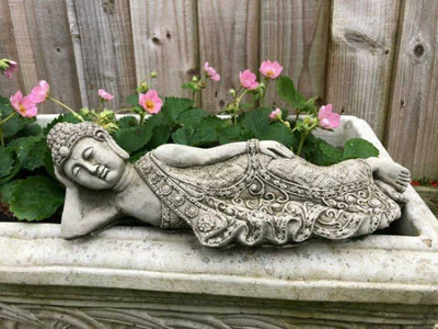 Burgess Laying Oriental Tealight Buddha Stone Statue Outdoor Garden Ornament Zen Monk Handmade British Sculpture from B&Q