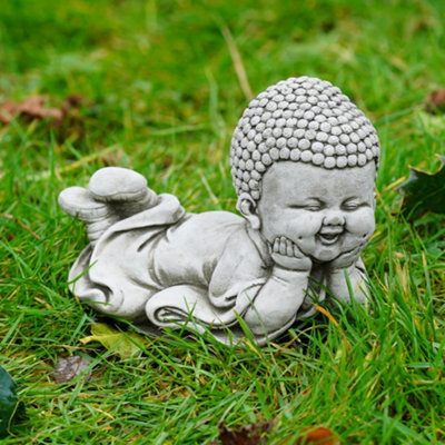 B&Q -  Baby Buddha Stone Statue Lying Reclining Outdoor Garden Monk Decor Ornament