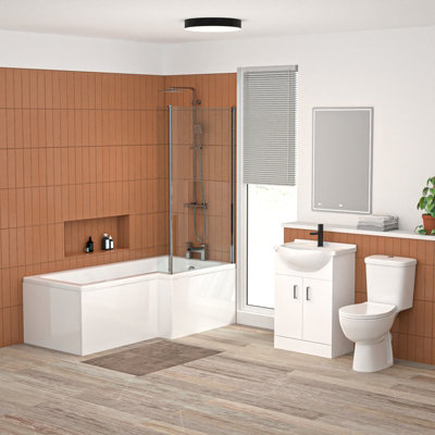 1600mm RH L Shaped Bath, Front Panel & Screen With Vanity & Toilet - Image 3
