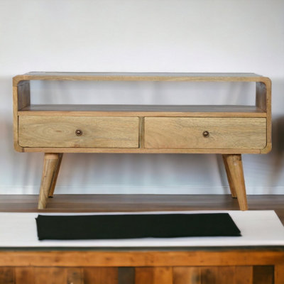 Artisan Furniture Solid Wood Curved Oak-Ish Media Unit2 Drawers & 1 Open SlotBeige from B&Q