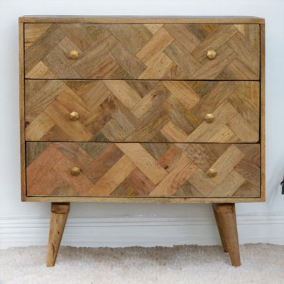 Artisan Furniture Solid Wood 3 Drawer Zig-Zag Patterned Patchwork Chest