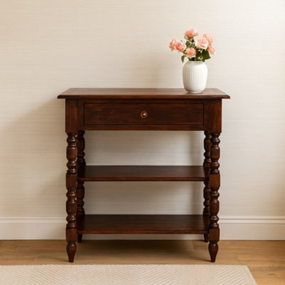 Artisan Furniture Solid Wood Turned Occasional Table1 Drawer And 2 ShelvesDark Brown from B&Q