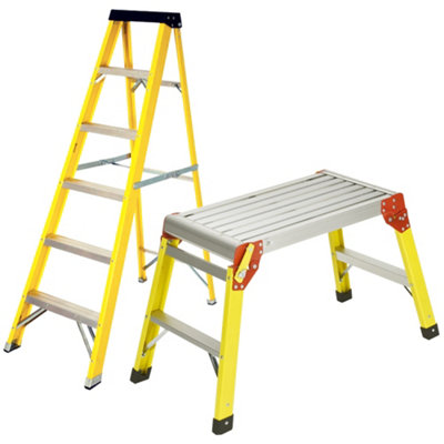 Excel Tools Excel Heavy Duty Fiberglass 6 Tread Ladder With Folding Hop Up from B&Q