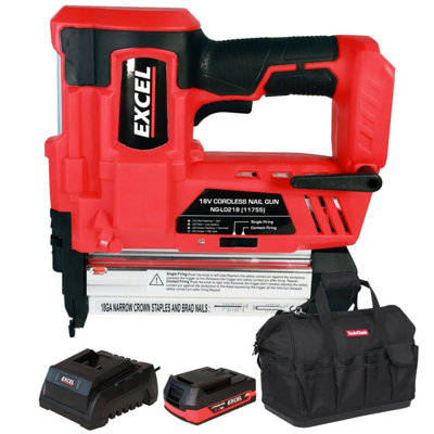 Excel Tools Excel 18V Second Fix Nailer Includes 1X 2.0Ah BatteryCharger & Bag For Finishing Nails In CarpentryJoinery & Diy Use from B&Q