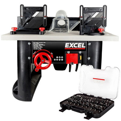 Excel Tools Excel Table Router Cutter 240V/1500W Black With 1/4In Shank Router Cutter Bit 35 Piece Set from B&Q
