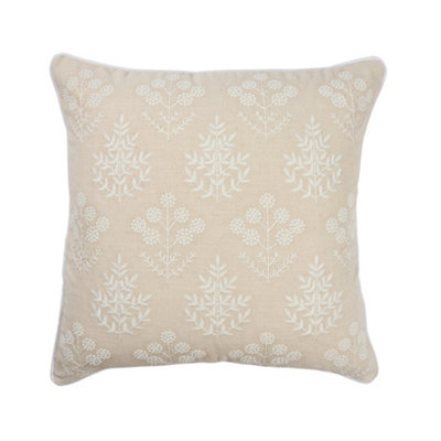  - Natural & White Embroidered Floral Indoor Cushion (L)45Cm (W)45Cm