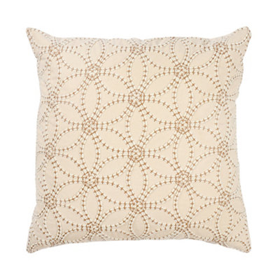  - Natural & White Embroidered Geometric Flowers Indoor Cushion (L)45Cm (W)45Cm