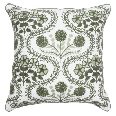  - White & Green Embroidered Indoor Cushion (L)45Cm (W)45Cm