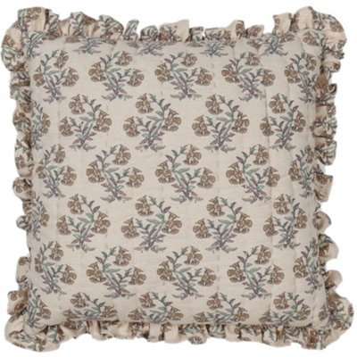  - Multicoloured Floral Embroidered & Printed Effect Indoor Cushion (L)45Cm (W)45Cm