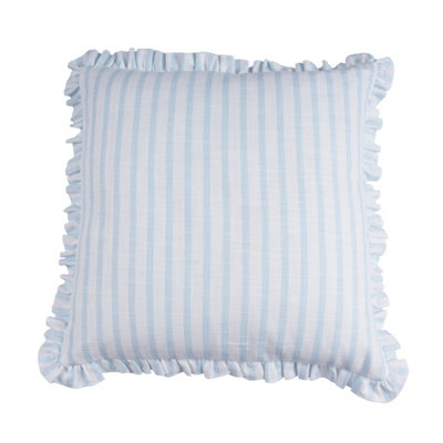  - Blue & White Striped Slub Effect Indoor Cushion (L)45Cm (W)45Cm