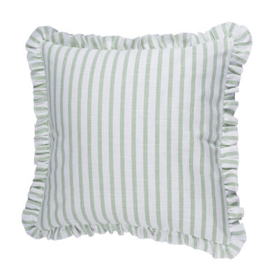  - Green & White Striped Slub Effect Indoor Cushion (L)45Cm (W)45Cm