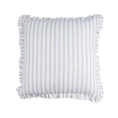  - Taupe & White Striped Slub Effect Indoor Cushion (L)45Cm (W)45Cm
