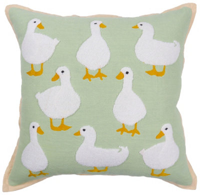  - Green & White Duck Tufted Slub Effect Indoor Cushion (L)45Cm (W)45Cm