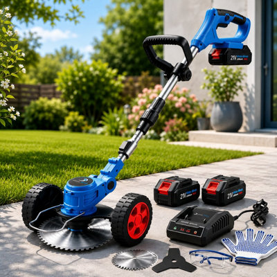  - White Winds Limited 21V Cordless Grass TrimmerWheeled Lawn Edger With 2 Batteries
