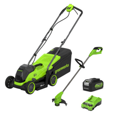 Greenworks 24V 33Cm Lawnmower & 25Cm Linetrimmer With 4Ah Battery And Charger from B&Q