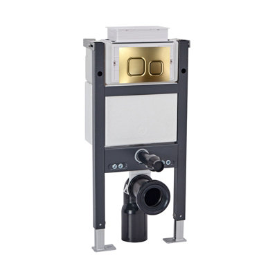 B&Q -  Top Or Front Wall Hung Toilet Frame Brushed Brass Flush Square Buttons