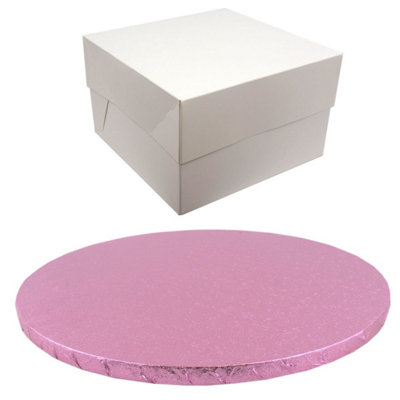 LarryRoo 12 Inch Round Coloured Drum Cake Board And White Transporting Box Sets (Pale Pink) from B&Q