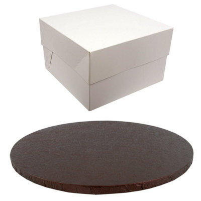 LarryRoo Round Coloured Drum Cake Board And White Transporting Box (10 InchBrown) from B&Q