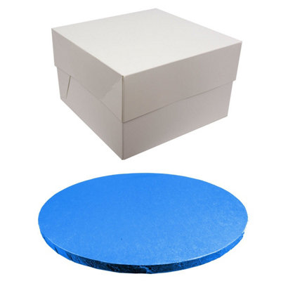 LarryRoo Round Coloured Drum Cake Board And White Transporting Box (10 InchDark Blue) from B&Q