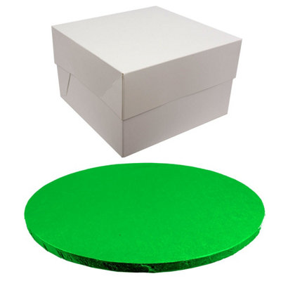 LarryRoo Round Coloured Drum Cake Board And White Transporting Box (10 InchGreen) from B&Q
