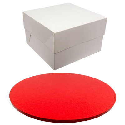 LarryRoo Round Coloured Drum Cake Board And White Transporting Box (10 InchRed) from B&Q