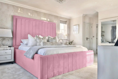 UKBEDFURNITURE Geneva Pink Plush Valvet Upholstered Bed Frame Only- Blackboard60 Inch Headboard from B&Q