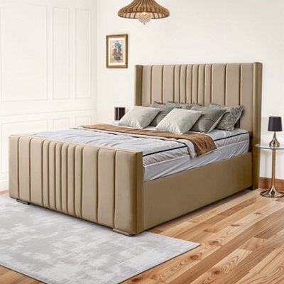 UKBEDFURNITURE Balmoral Wingback Beige Plush Valvet Upholstered Bed Frame Only- Blackboard48 Inch Headboard from B&Q