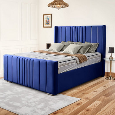 UKBEDFURNITURE Balmoral Wingback Blue Plush Valvet Upholstered Bed FrameBlackboard With 10 Inch Orthopedic Mattress48 Inch Headboard from B&Q