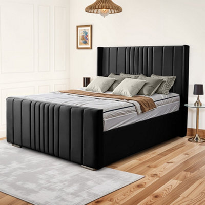 UKBEDFURNITURE Balmoral Wingback Black Plush Valvet Upholstered Gas Lift Ottoman Storage Bed With 48 Inch Headboard from B&Q