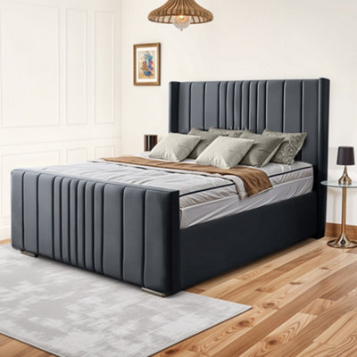 UKBEDFURNITURE Balmoral Wingback Steel Plush Valvet Upholstered Gas Lift Ottoman Storage Bed With 10 Inch Orthopedic Mattres48 Inch Headboard from B&Q